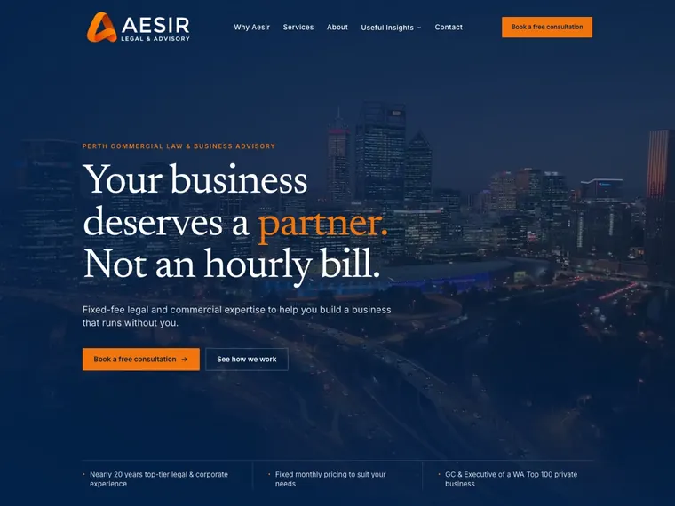 Thumbnail of the Aesir Legal & Advisory website.