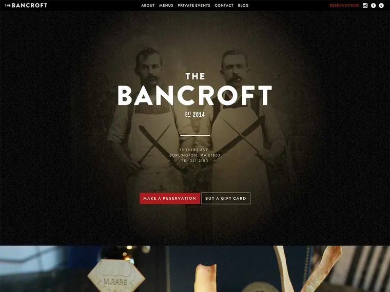 Thumbnail of The Bancroft steakhouse website.