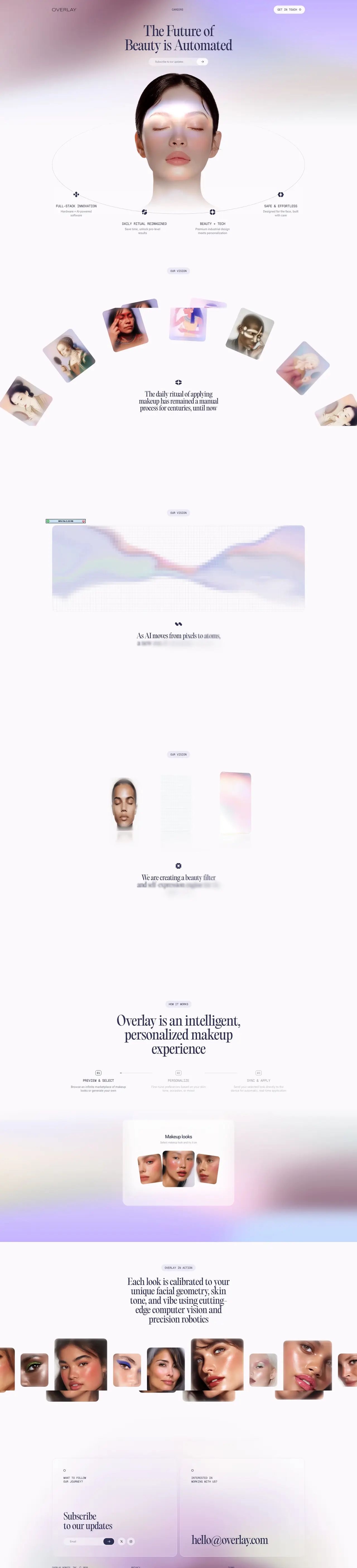 Full long-form preview of the Overlay AI beauty marketing site.