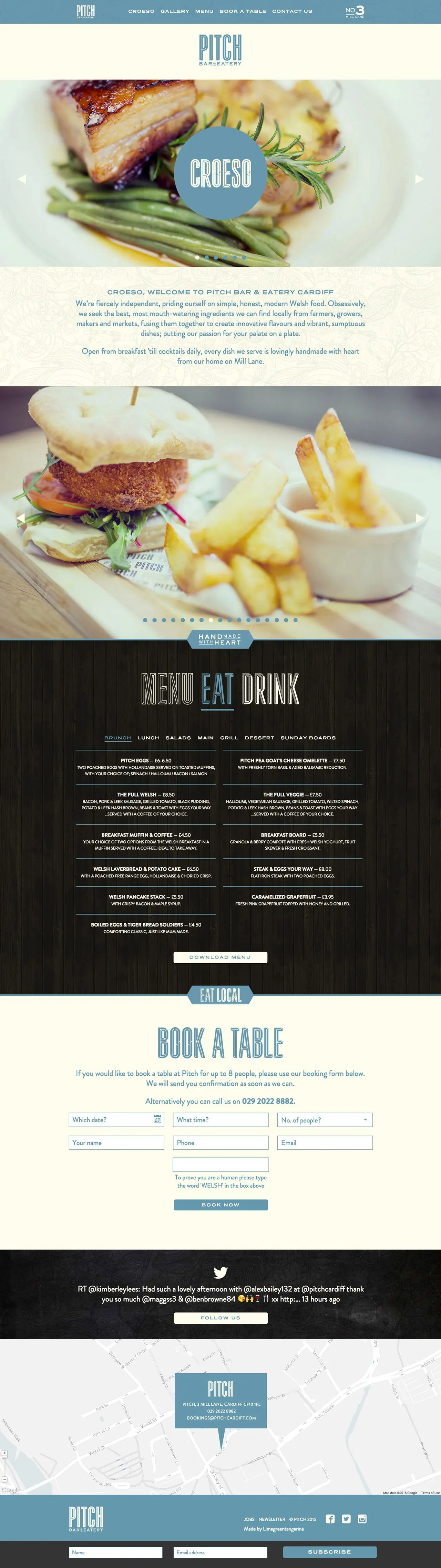 Full long-form preview of the Pitch bar & eatery website.